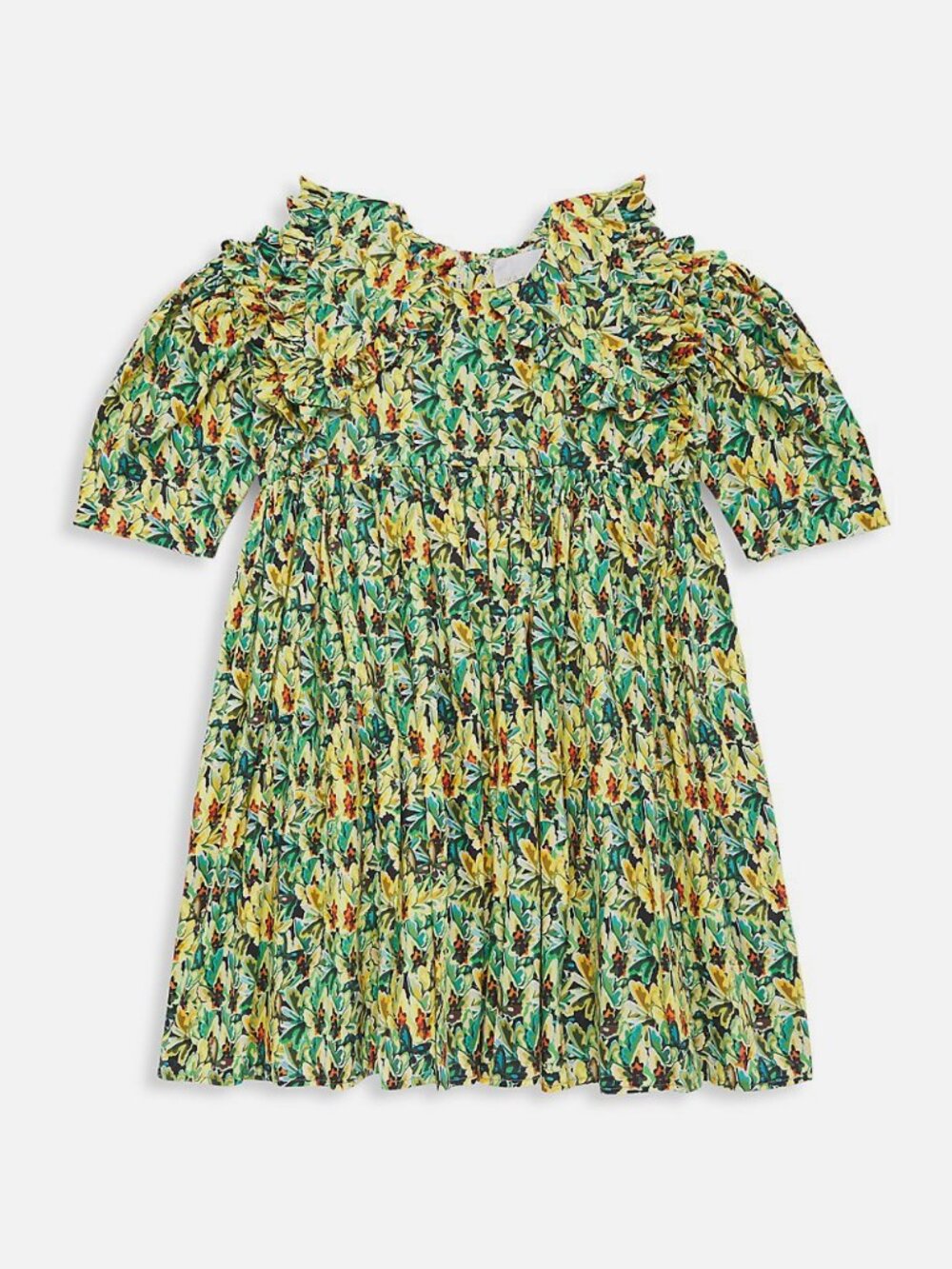 Kika Vargas Girls' Green Floral Collared Dress Size 4 Years